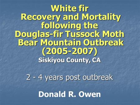 White fir Recovery and Mortality following the Douglas-fir Tussock Moth Bear Mountain Outbreak (2005-2007) Siskiyou County, CA 2 - 4 years post outbreak.