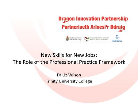 New Skills for New Jobs: The Role of the Professional Practice Framework Dr Liz Wilson Trinity University College.