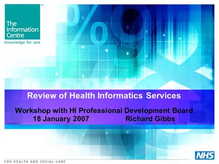 Review of Health Informatics Services Workshop with HI Professional Development Board 18 January 2007 Richard Gibbs.