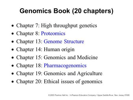 © 2005 Prentice Hall Inc. / A Pearson Education Company / Upper Saddle River, New Jersey 07458 Genomics Book (20 chapters)  Chapter 7: High throughput.