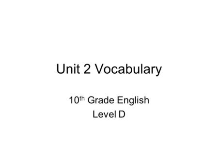 10th Grade English Level D