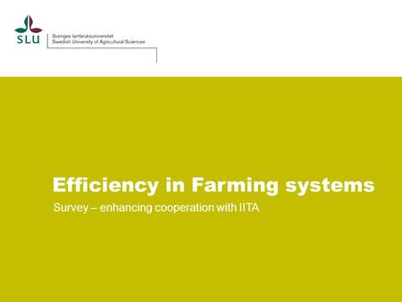 Efficiency in Farming systems Survey – enhancing cooperation with IITA.
