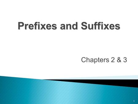 1 Prefixes and Suffixes Prefixes and Suffixes Chapters 2 & 3.