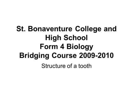 St. Bonaventure College and High School Form 4 Biology Bridging Course