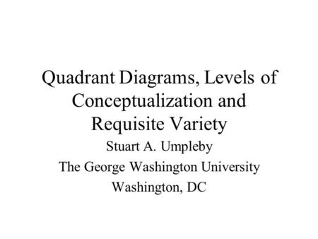 Quadrant Diagrams, Levels of Conceptualization and Requisite Variety Stuart A. Umpleby The George Washington University Washington, DC.