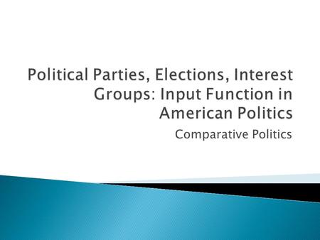 Comparative Politics.  Two party system (Democrats and Republicans regularly get 75% or more of the vote in elections)  Third parties playing a role.