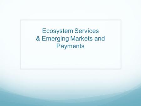 Ecosystem Services & Emerging Markets and Payments