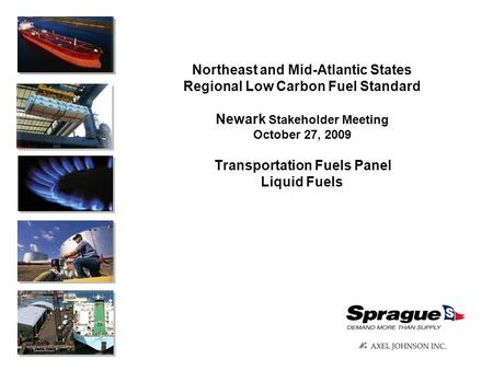 Northeast and Mid-Atlantic States Regional Low Carbon Fuel Standard Newark Stakeholder Meeting October 27, 2009 Transportation Fuels Panel Liquid Fuels.