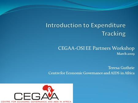 CEGAA-OSI EE Partners Workshop March 2009 Teresa Guthrie Centre for Economic Governance and AIDS in Africa.