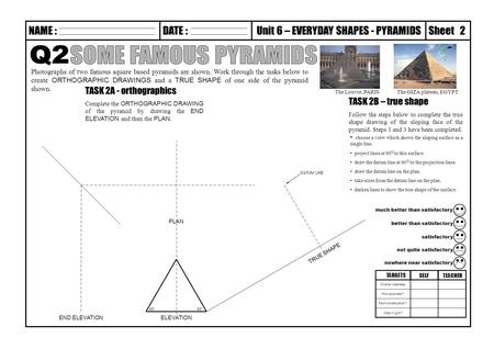 Q2 SOME FAMOUS PYRAMIDS 2 TASK 2A - orthographics TASK 2B – true shape