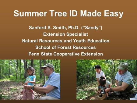 Summer Tree ID Made Easy Sanford S. Smith, Ph.D. (“Sandy”) Extension Specialist Natural Resources and Youth Education School of Forest Resources Penn State.