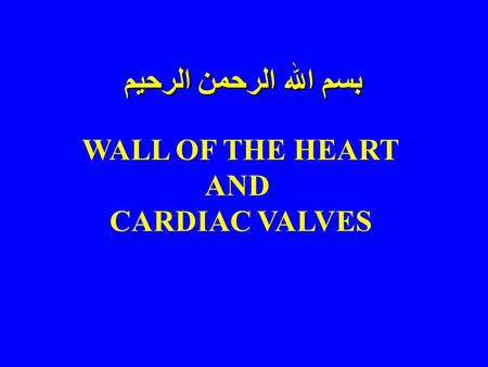 بسم الله الرحمن الرحيم بسم الله الرحمن الرحيم WALL OF THE HEART AND CARDIAC VALVES.