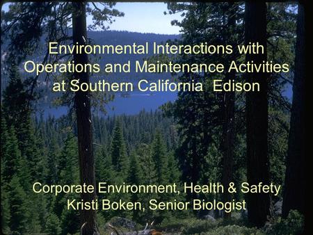 Southern California Edison Operation and Maintenance Practices Corporate Environment, Health & Safety Kristi Boken, Senior Biologist Environmental Interactions.