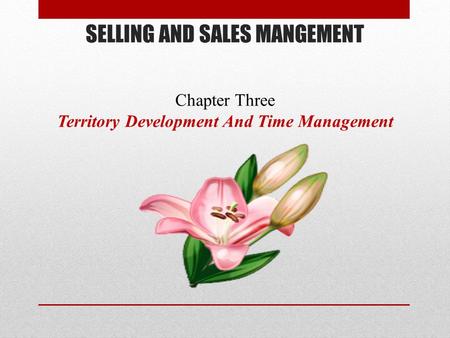 SELLING AND SALES MANGEMENT Chapter Three Territory Development And Time Management.