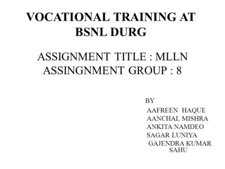 VOCATIONAL TRAINING AT BSNL DURG