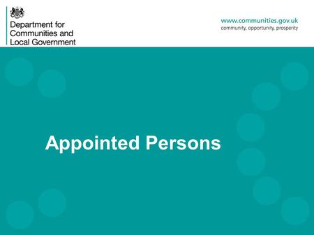 Appointed Persons. 2 Q. What is an Appointed Person? A. A person appointed by someone carrying out building work to help achieve compliance with the Building.