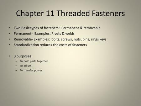 Chapter 11 Threaded Fasteners