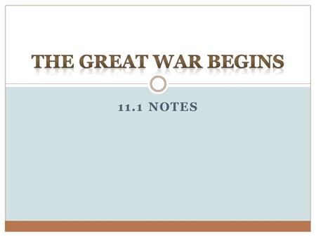 11.1 NOTES. Objective and Standard Objective- Students will understand the causes of World War I Standard-10.5.2-Analyze the arguments for entering into.