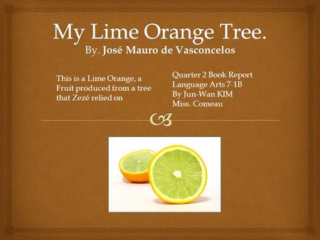 By. José Mauro de Vasconcelos Quarter 2 Book Report Language Arts 7-1B By Jun-Wan KIM Miss. Comeau This is a Lime Orange, a Fruit produced from a tree.