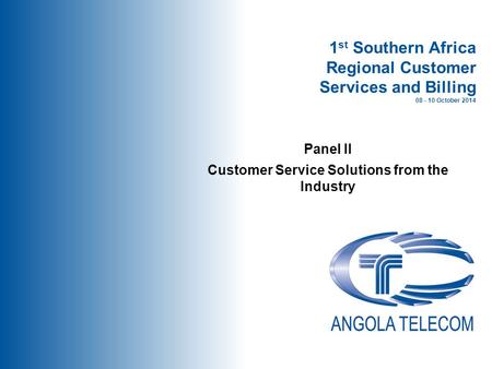 1 st Southern Africa Regional Customer Services and Billing 08 - 10 October 2014 Panel II Customer Service Solutions from the Industry.