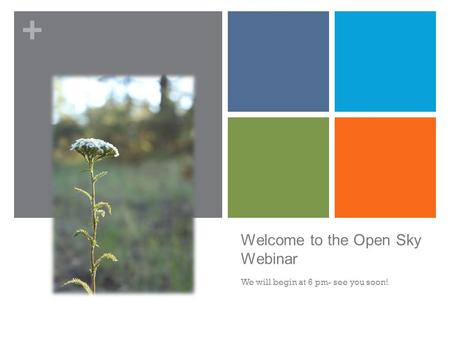 + Welcome to the Open Sky Webinar We will begin at 6 pm- see you soon!