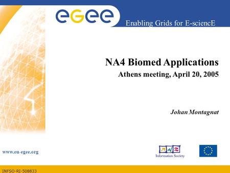 INFSO-RI-508833 Enabling Grids for E-sciencE www.eu-egee.org NA4 Biomed Applications Athens meeting, April 20, 2005 Johan Montagnat.