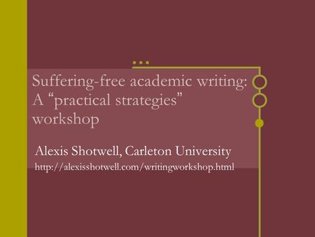 Suffering-free academic writing: A “practical strategies” workshop