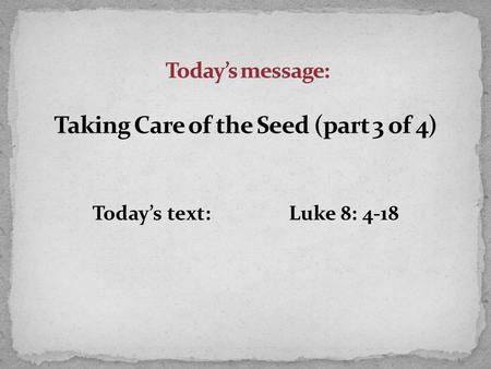 Today’s text:Luke 8: 4-18. V 5 “…and as he sowed,…” The double steward apple seeds gospel seeds.