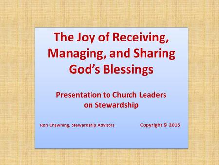 The Joy of Receiving, Managing, and Sharing God’s Blessings