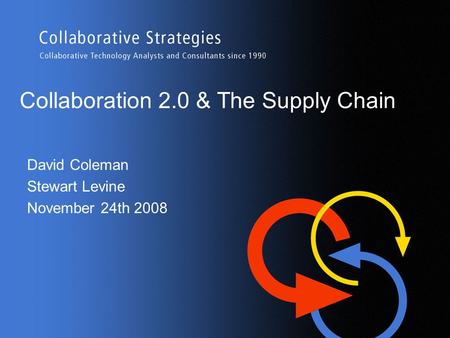 Collaboration 2.0 & The Supply Chain David Coleman Stewart Levine November 24th 2008.