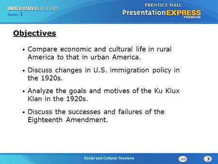 Chapter 25 Section 1 The Cold War Begins Section 3 Social and Cultural Tensions Objectives Compare economic and cultural life in rural America to that.
