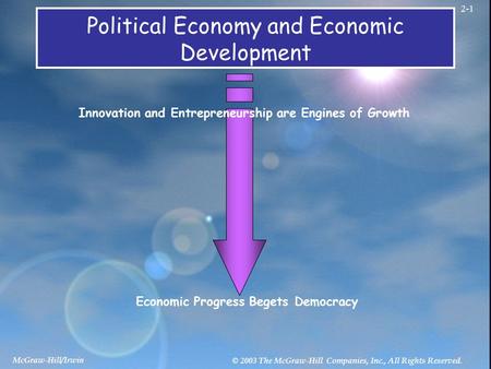 McGraw-Hill/Irwin © 2003 The McGraw-Hill Companies, Inc., All Rights Reserved. 2-1 Political Economy and Economic Development Innovation and Entrepreneurship.