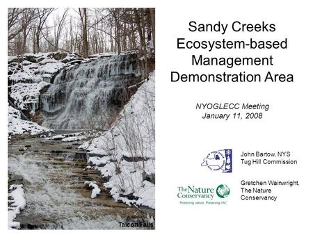 Sandy Creeks Ecosystem-based Management Demonstration Area NYOGLECC Meeting January 11, 2008 Talcott Falls John Bartow, NYS Tug Hill Commission Gretchen.