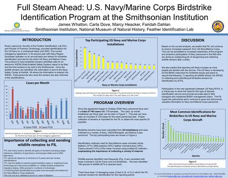 Full Steam Ahead: U.S. Navy/Marine Corps Birdstrike Identification Program at the Smithsonian Institution James Whatton, Carla Dove, Marcy Heacker, Faridah.