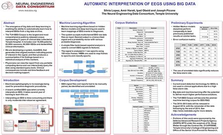 Corpus Development EEG signal files and reports had to be manually paired, de-identified and annotated: Corpus Development EEG signal files and reports.