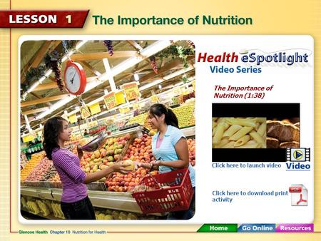 The Importance of Nutrition (1:38) Click here to launch video Click here to download print activity.