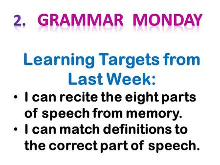 Learning Targets from Last Week: