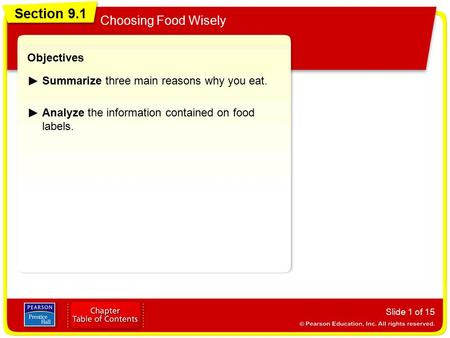 Section 9.1 Choosing Food Wisely Objectives