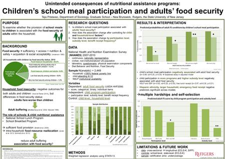 Unintended consequences of nutritional assistance programs: Children’s school meal participation and adults’ food security Teja Pristavec, Department of.