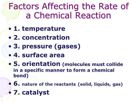 Factors Affecting the Rate of a Chemical Reaction