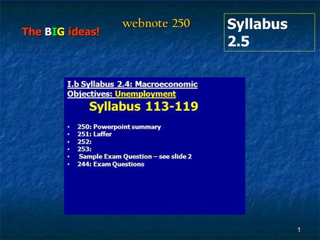 Syllabus 2.5 webnote 250 Syllabus The BIG ideas!