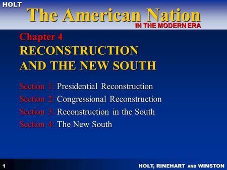Chapter 4 RECONSTRUCTION AND THE NEW SOUTH