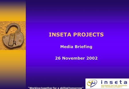 INSETA PROJECTS Media Briefing 26 November 2002 “Working together for a skilled tomorrow”
