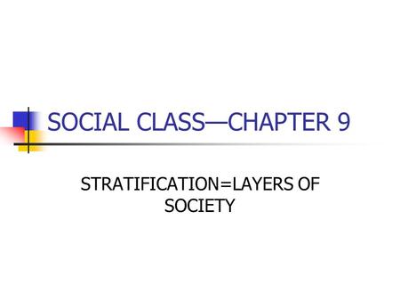 SOCIAL CLASS—CHAPTER 9 STRATIFICATION=LAYERS OF SOCIETY.