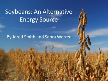 Soybeans: An Alternative Energy Source By Jared Smith and Sabra Warren.