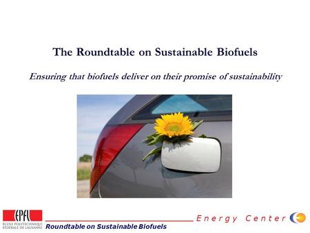 Roundtable on Sustainable Biofuels E n e r g y C e n t e r The Roundtable on Sustainable Biofuels Ensuring that biofuels deliver on their promise of sustainability.