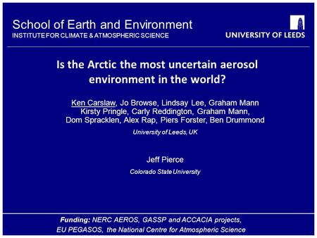 School of Earth and Environment INSTITUTE FOR CLIMATE & ATMOSPHERIC SCIENCE Is the Arctic the most uncertain aerosol environment in the world? Ken Carslaw,