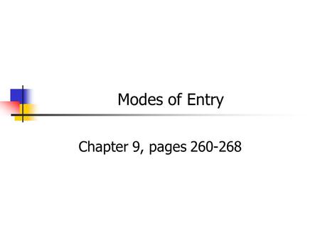 Modes of Entry Chapter 9, pages 260-268.