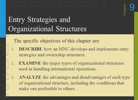 Entry Strategies and Organizational Structures