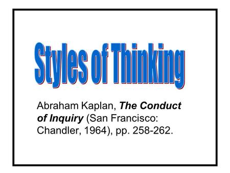 Abraham Kaplan, The Conduct of Inquiry (San Francisco: Chandler, 1964), pp. 258-262.